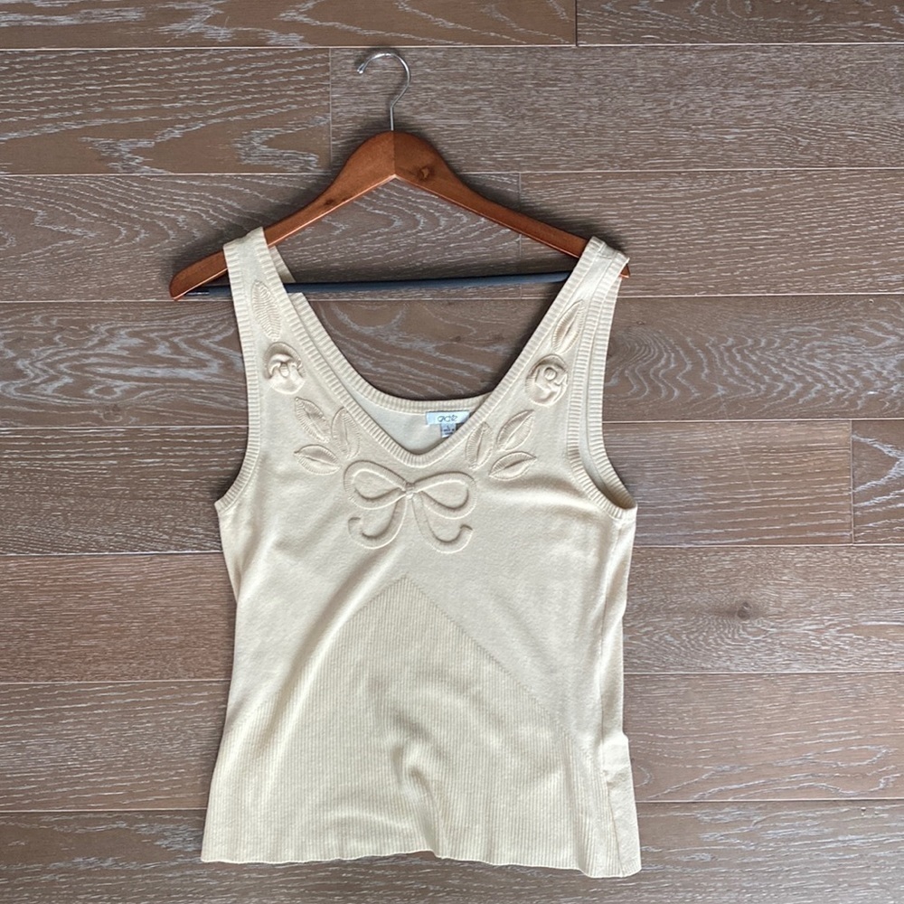 Cache Floral Sweater Tank | Tan | L